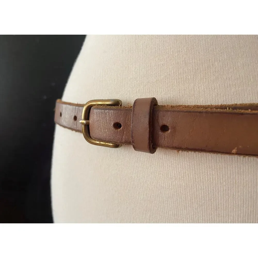 FOSSIL Distressed Skinny Tan Leather Studded Belt Womens sz XS